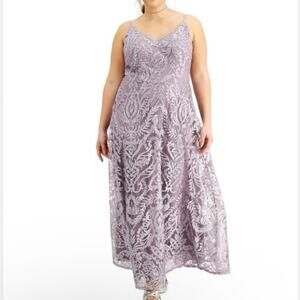 Speechless Plus Size 16 Damask Pattern V-Neck Formal Gown Lavender Prom Formal